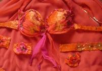 fucia / coral chiffon belly dance costume - bra and accessories